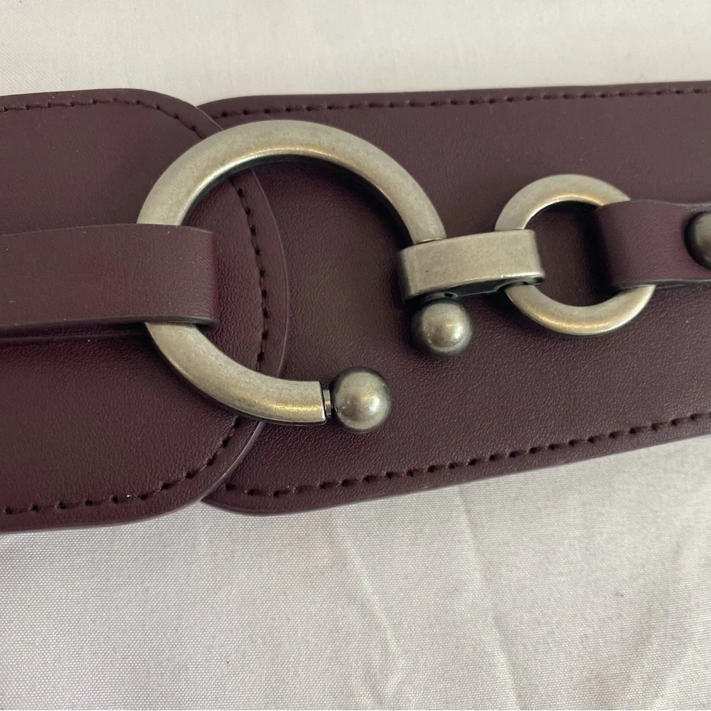 Purple Wide Stretch Waist Belt with Silver O-Ring Buckle